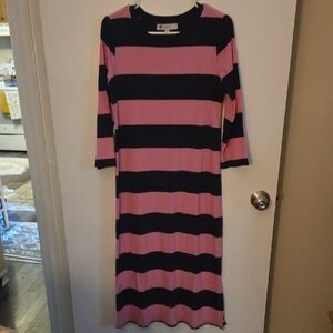 LOFT Pink and Black Sheath Dress with Cuffed 3/4 Sleeves
